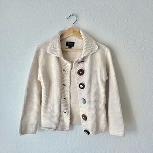 Pure Handknit 100% Cotton Ivory Cardigan Sweater